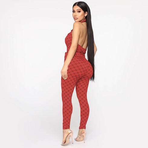 Printed sexy halter jumpsuit women - ROUTINE FASHION