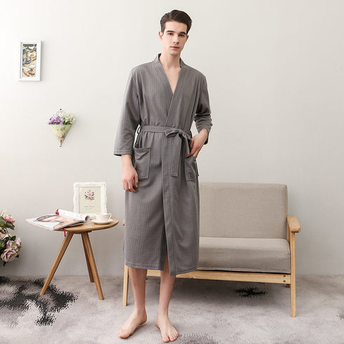Women's Thin Couple's Nightgown Three Quarter Sleeve Bathrobe - ROUTINE FASHION