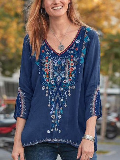 Women's Blouse With Embroidered Long-Sleeved Shirt - ROUTINE FASHION