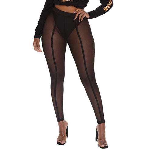 Sexy Tight Mesh See-Through Leggings Women Trousers - ROUTINE FASHION