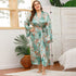 Long Robes For Women Flower Print Bathrobe V-neck Silk Sleepwear - ROUTINE FASHION