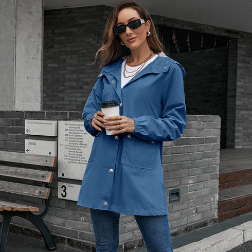 Women's Mid Length Waterproof Windbreaker Jacket Coat Top - ROUTINE FASHION