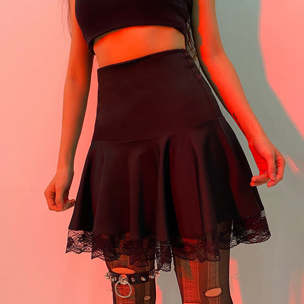 Lace Stitching Skirt Pleated Skirt - ROUTINE FASHION