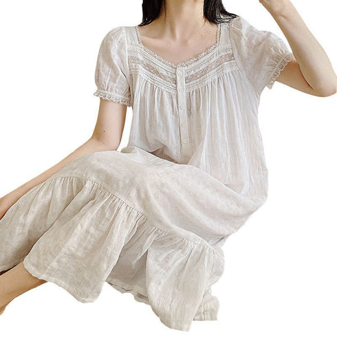 Women's Short-sleeved Thin Pajamas White Sweet Cotton - ROUTINE FASHION