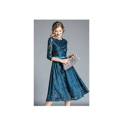 Women's Clothing 2020 New Half Sleeve Women's Slim-fit Mid-length Lace Embroidered Large Swing Dress - ROUTINE FASHION