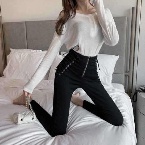 High waist jeans slim skinny cropped pencil pants - ROUTINE FASHION