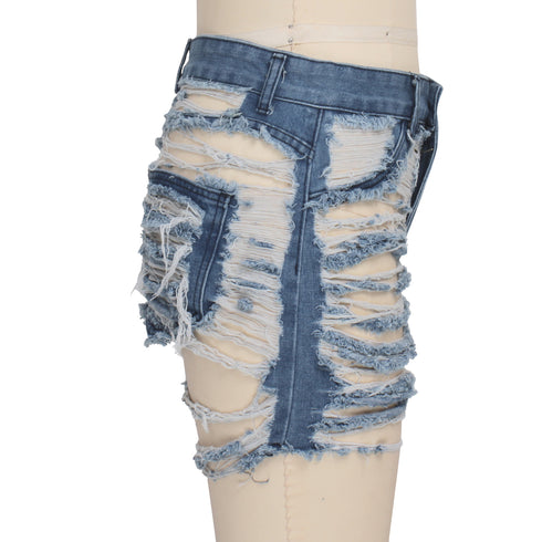 Washed frayed stretch denim shorts - ROUTINE FASHION