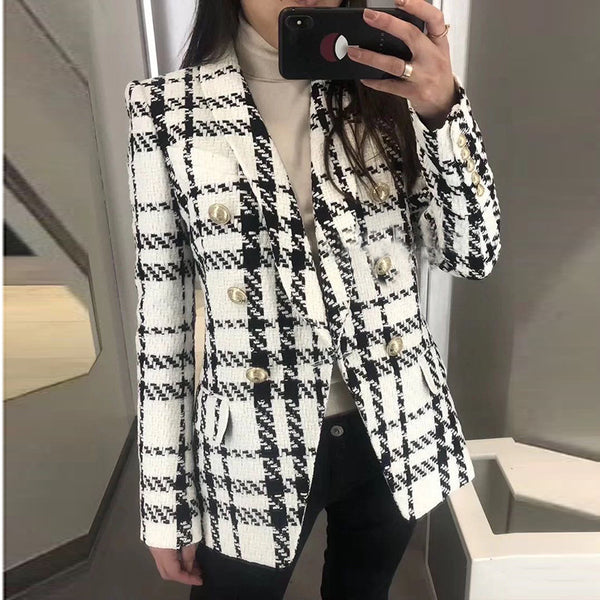 Check wool double-breasted blazer - ROUTINE FASHION