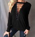 Large Size T Shirt Women Lace up Tops Bandage Long Sleeve V Neck Shirts - ROUTINE FASHION