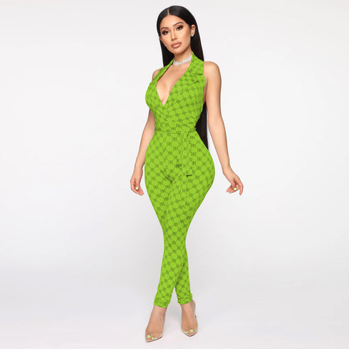 Printed sexy halter jumpsuit women - ROUTINE FASHION