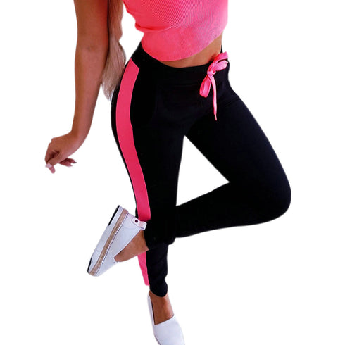 Women Sexy Lace-up Color Matching Trousers - ROUTINE FASHION