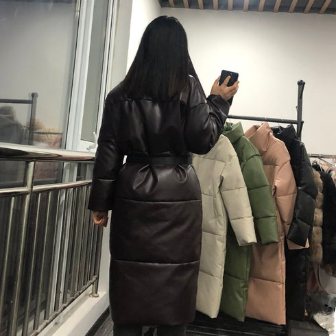 Winter Warm Leather Parkas Women Straight Loose - ROUTINE FASHION
