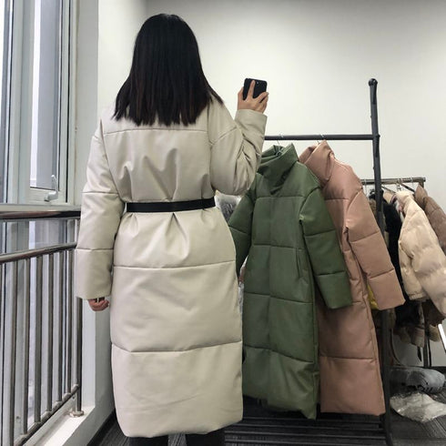 Winter Warm Leather Parkas Women Straight Loose - ROUTINE FASHION
