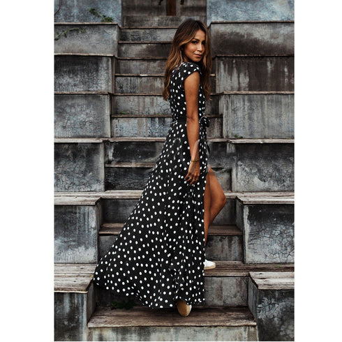 Polka-dot low-cut short-sleeved maxi skirt - ROUTINE FASHION