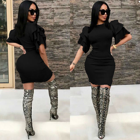 Round neck lotus sleeve pencil skirt - ROUTINE FASHION