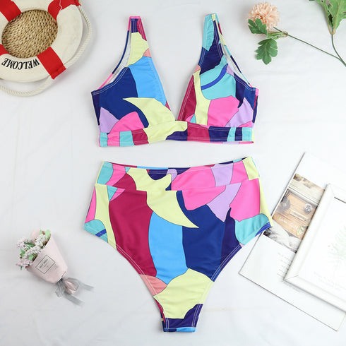 Split Swimsuit Women Geometric Pattern Printing - ROUTINE FASHION