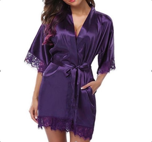 Sexy nightdress with ice silk bathrobe - ROUTINE FASHION
