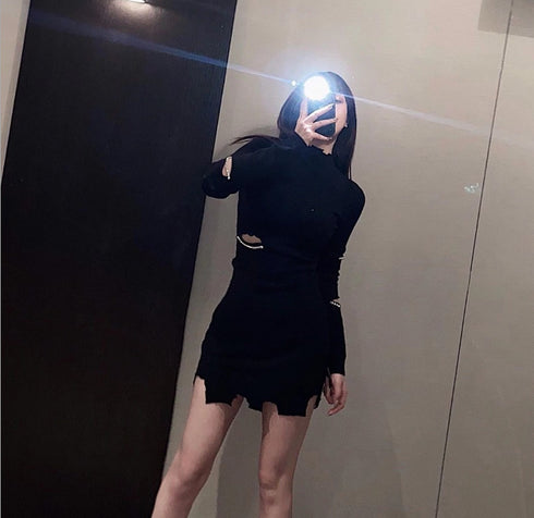 Black knitted short dress - ROUTINE FASHION