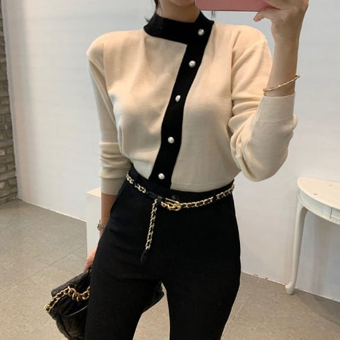 Colorblock Striped Sweater Cardigan Short Coat Women - ROUTINE FASHION