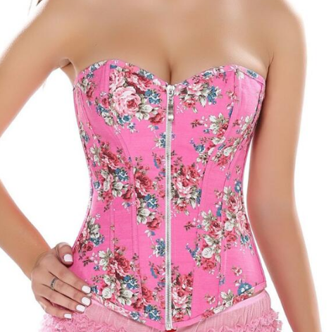 Sapubonva women corsets bustiers tops print floral lingerie vintage suspenders overbust corset zip pattern corset green - ROUTINE FASHION