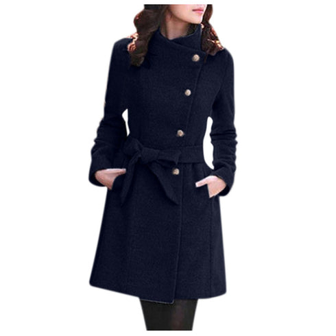 Womens Winter Lapel Wool Coat Trench Jacket Overcoat Outwear - ROUTINE FASHION