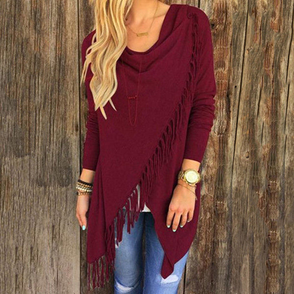 New European and American explosion models Medium long classic Slim classic tassel slash style girl coat shirt - ROUTINE FASHION