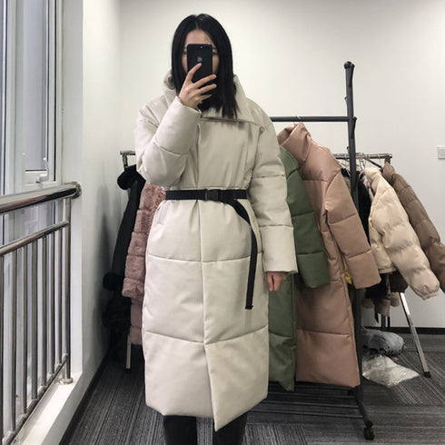 Winter Warm Leather Parkas Women Straight Loose - ROUTINE FASHION