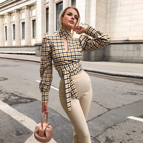 Long Sleeve Plaid Top - ROUTINE FASHION