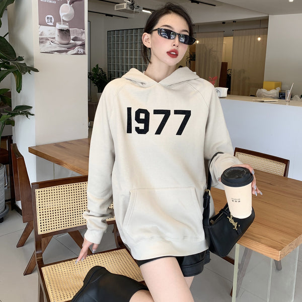 Digital Flocking Logo Pullover Plus Fleece Couple Hoodie For Men And Women - ROUTINE FASHION