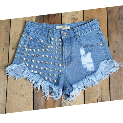 Denim high waist shorts - ROUTINE FASHION