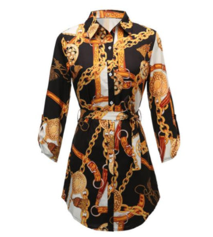 Black White Chain Print Tunic Shirt - ROUTINE FASHION