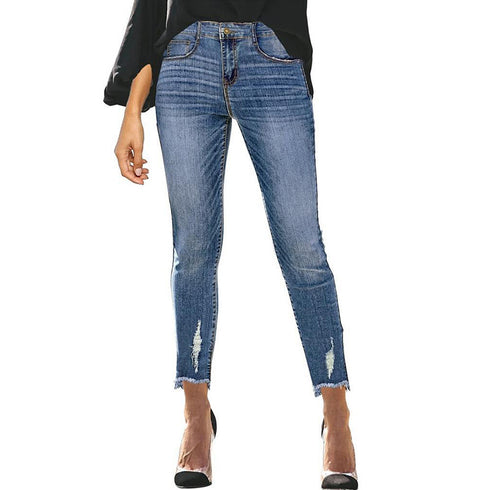 European and American Frayed Slim Ankle Jeans - ROUTINE FASHION