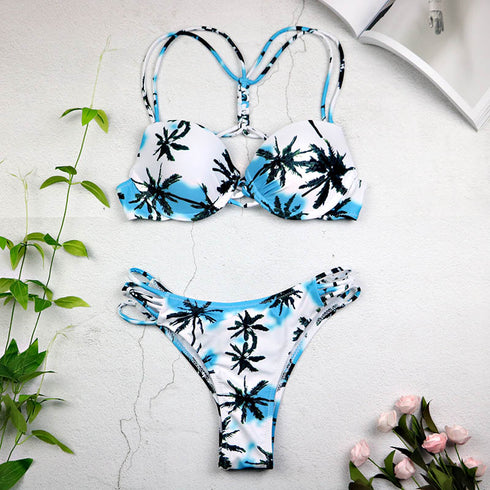 Women 2021 Sexy Swimwear Leaf Print Bikini Halter Swimsuit Bathing Suit Women Cute Bikini Set Monokini Underwire - ROUTINE FASHION