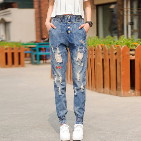 Fashionable Simple Loose Drawstring High Waist Jeans For Women - ROUTINE FASHION