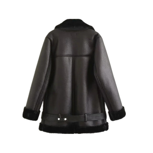 Jacket Tops Women's Trendy Belt PU Leather Jacket - ROUTINE FASHION