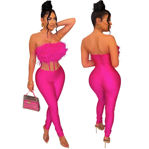 Fashionable Sexy Hair On The Chest Hair Slimming Jumpsuit For Women - ROUTINE FASHION