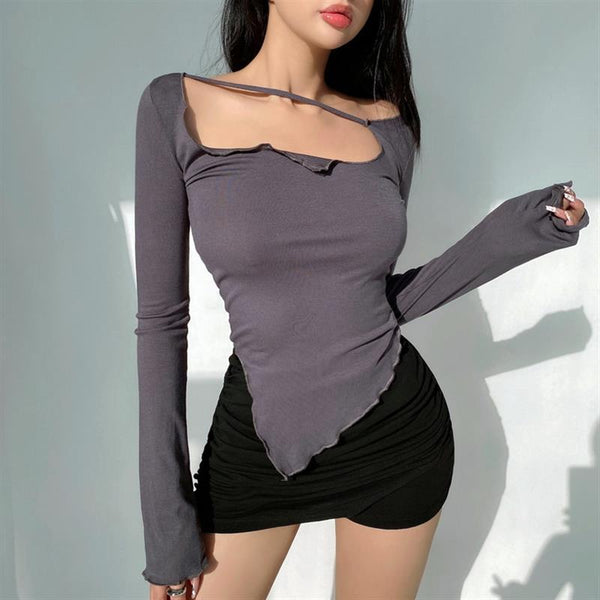 Small Slim Irregular Thin Blouse T-shirt - ROUTINE FASHION