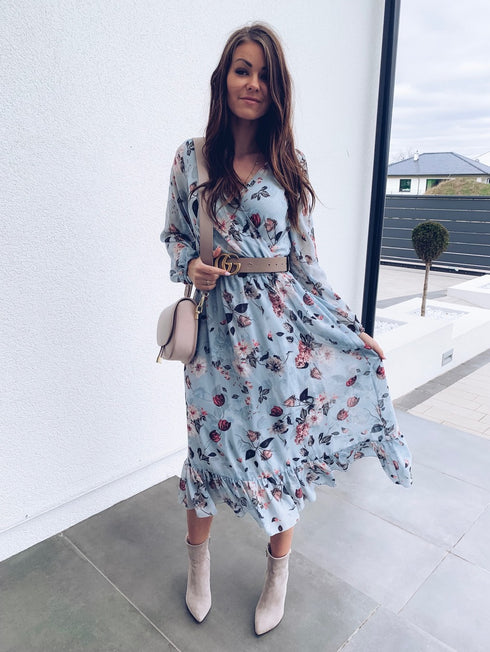 V-neck print dress maxi - ROUTINE FASHION