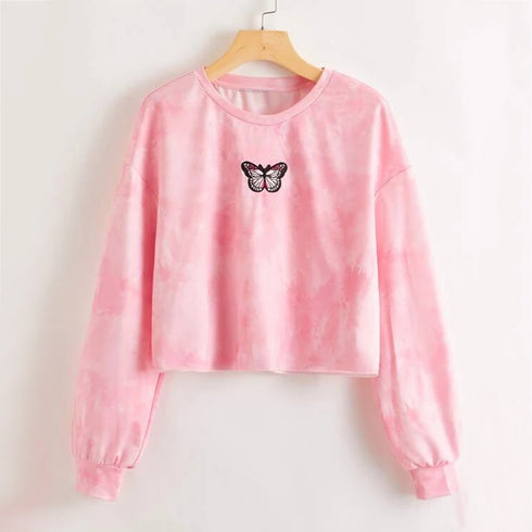 Hoodies Women Rainbow Tie Dye Print Women's Sweatshirt Autumn Cropped Hoodie Harajuku Streetwear Crop Top Hoodie Moletom - ROUTINE FASHION