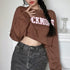 Harajuku Letter Printed Brown Cropped Sweatshirt Women Tops - ROUTINE FASHION
