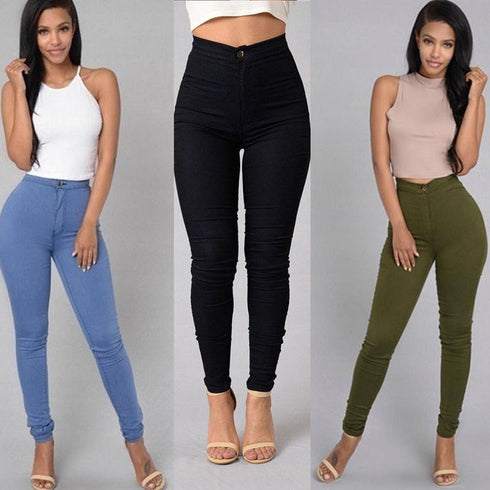 Casual Pants For Women High Waist Stretch Slim Trouser Skinny Candy Color Jeans - ROUTINE FASHION