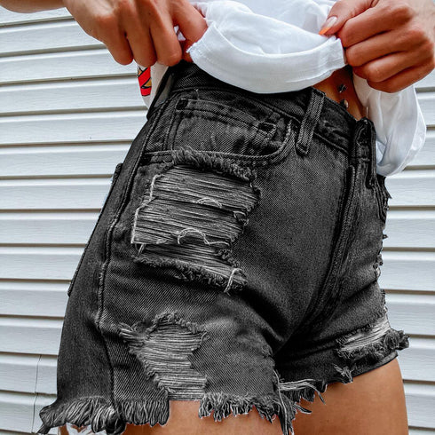 Women Printed Spring Summer Denim Shorts - ROUTINE FASHION