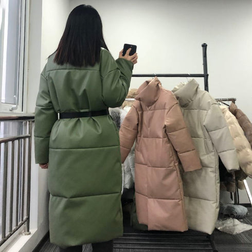 Winter Warm Leather Parkas Women Straight Loose - ROUTINE FASHION