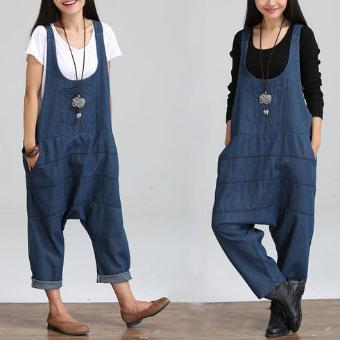 Loose Denim Jumpsuit For Women - Harem Pants For Woman - ROUTINE FASHION