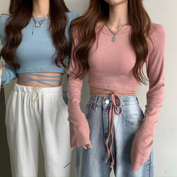 Long Sleeve Short Bottomed Top With Design Inside For Women - ROUTINE FASHION
