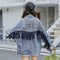 Embroidered denim jacket women loose net red tassel jacket - ROUTINE FASHION
