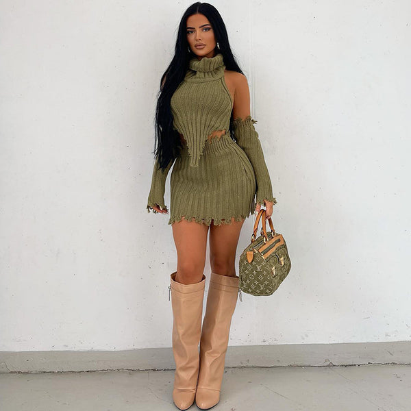 New Women's High Collar Long Sleeved Short Skirt Three Piece Suit For Women - ROUTINE FASHION