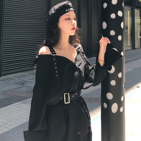 One-shoulder blouse mid-length shirt skirt - ROUTINE FASHION