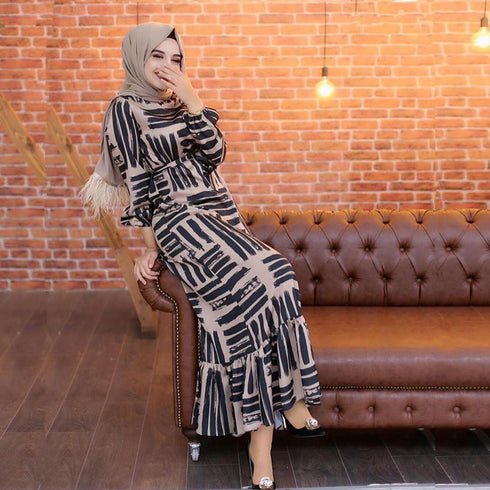 Printed Long Elegant Plain Tunic Dress - ROUTINE FASHION