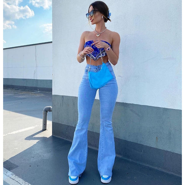 Hot Stretch Denim Pants Tight Slim Fit Bootcut Jeans For Woman - ROUTINE FASHION